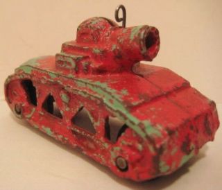 Antique Cast Iron Toy Camo Army Tank W Match Cannon 3 7/8 " Arcade 1930s