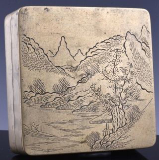 Fine19thc Chinese Paktong Bronze Stone Inlaid Scholars Travelling Ink Washer Box