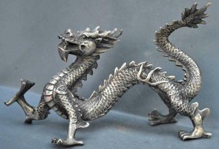 China Collectable Decor Old Miao Silver Carve Exorcism Dragon Auspicious Statue