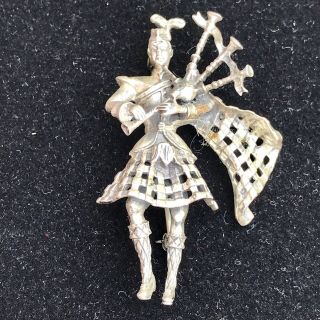 Antique Vintage Sterling Silver 925 Scottish Bagpiper Pin Brooch 13.  7g
