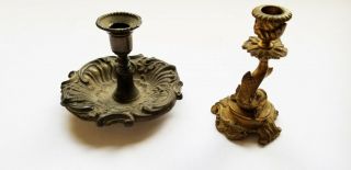 Antique Fancy Brass Candlesticks Dolphin Style And Dish Style