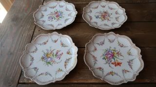 4 Antique Dresden Hand Painted Plates 8.  25 "