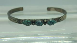 Antique Native American Sterling Silver Pawn Fred Harvey Turq Cuff Bracelet 6