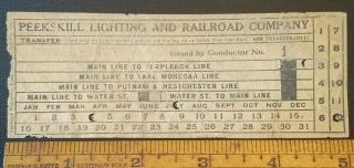 Antique Peekskill Lighting & Railroad Co.  Westchester Ny Trolley Transfer Ticket