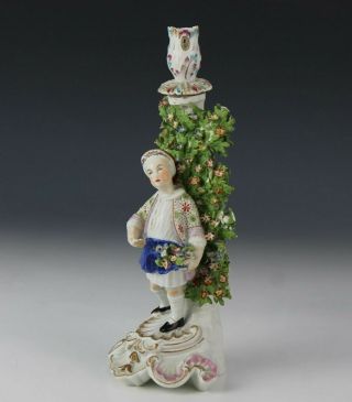 Antique Chelsea English Painted Porcelain Figural Floral Mantle Candleholder Olb