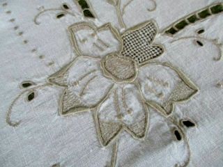 Large Antique Madeira Tablecloth - Hand Embroidered Flowers