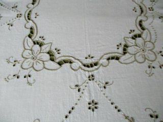 LARGE ANTIQUE MADEIRA TABLECLOTH - HAND EMBROIDERED FLOWERS 4