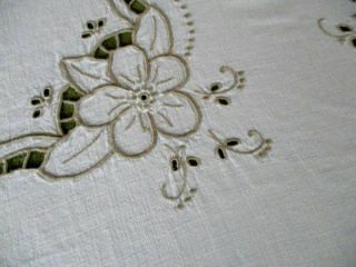 LARGE ANTIQUE MADEIRA TABLECLOTH - HAND EMBROIDERED FLOWERS 5