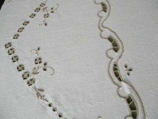 LARGE ANTIQUE MADEIRA TABLECLOTH - HAND EMBROIDERED FLOWERS 6