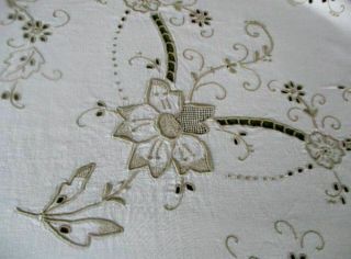 LARGE ANTIQUE MADEIRA TABLECLOTH - HAND EMBROIDERED FLOWERS 7