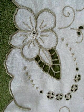 LARGE ANTIQUE MADEIRA TABLECLOTH - HAND EMBROIDERED FLOWERS 8
