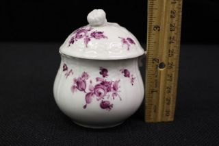 Scarce Antique German Nymphenburg Porcelain Condiment Jar Wine Flowers Braid 8