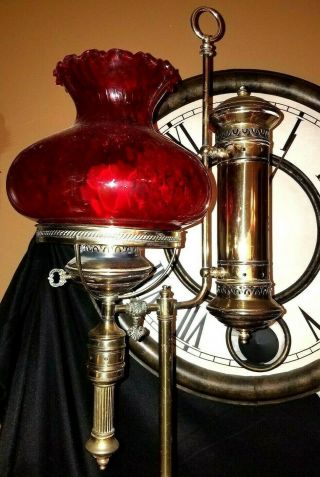 Vtg 56 " Victorian Brass Student Piano Stiffel Floor Lamp Electric 3 Way Gwtw Oil