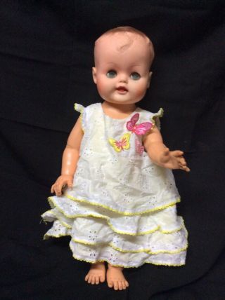 Vintage 19” Baby Doll - Molded Hair - Blue Blinking Eyes - No Mark