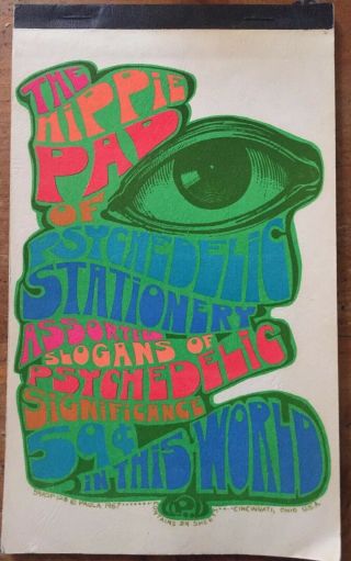 Vintage Psychedelic Poster Stationary 1967 The Hippie Pad Of Psychedelic Slogans