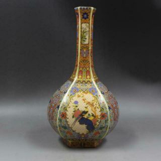 Chinese Ancient Antique Hand Make Enamel Flowers And Birds Vase A55
