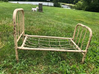 Antique 21 " White Baby Doll Bed Cast Iron Frame Metal Springs