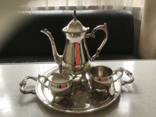 Vintage Ornate Silver Plated Tea Set With Etched Tray