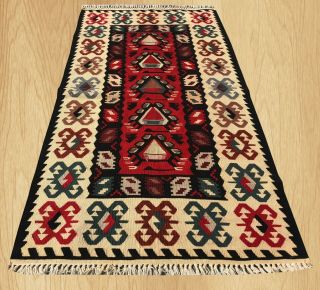Hand Knotted Vintage Traditional Turkish Wool Kilim Area Rug 4 X 2 Ft (3934)