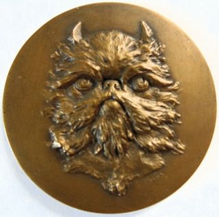 Rare Antique French Bronze Dog Medal Griffon Bruxellois Brussels Griffon