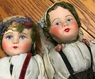 Antique Composition & Cloth Gypsy Dolls W/ Earrings Old Baby Girls