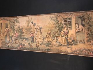 Antique French Aubusson Style Long Tapestry French Country Day Scene 19 " X 56 "