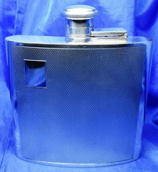 Engine Turned Curved Solid Silver Hip Flask Whitehill Silver Co 1989 195 G