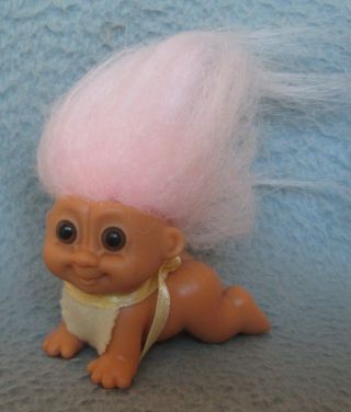Vintage Crawling Baby Troll Doll 1.  75 " Figure Light Pink Hair
