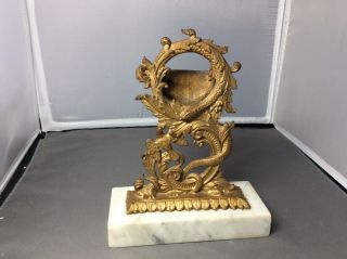 Antique Brass And Marble Pocket Watch Holder