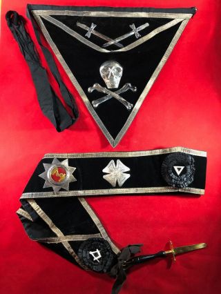 Antique Masonic Knights Templar Apron And Baldric,  Skull And Crossed Bones.  Ames