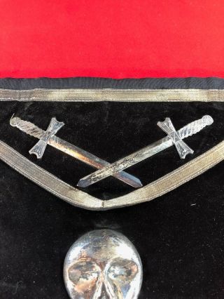 Antique Masonic Knights Templar Apron and Baldric,  Skull and Crossed Bones.  Ames 4