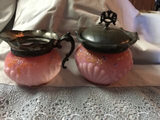 Antique Shell And Seaweed Pink Glass By Consolidated Glass Co Sugar/creamer Set