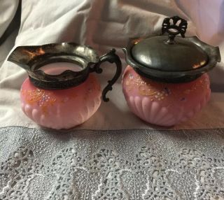Antique Shell and Seaweed Pink Glass by Consolidated Glass Co Sugar/Creamer Set 2