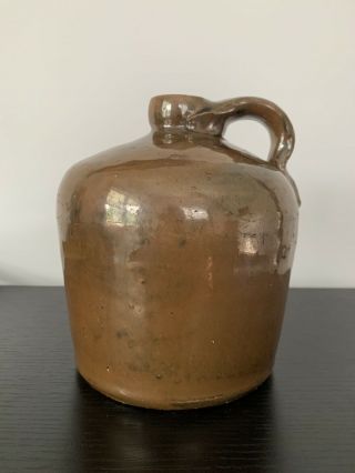 Antique 1800’s 1/2 Gallon Brown Glazed Stoneware Beer Jug With Handle Crock