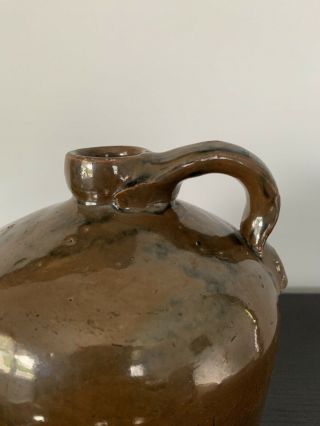 Antique 1800’s 1/2 Gallon Brown Glazed Stoneware Beer Jug With Handle Crock 3
