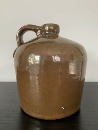 Antique 1800’s 1/2 Gallon Brown Glazed Stoneware Beer Jug With Handle Crock 5