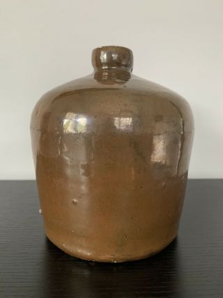 Antique 1800’s 1/2 Gallon Brown Glazed Stoneware Beer Jug With Handle Crock 6