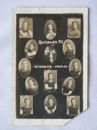 Antique Burnley Fc Football Club 1913 - 14 Winners Postcard