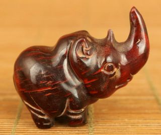 Antiques Old Ox Horn Hand Carved Rhinoceros Statue Figure Netsuke Decoration