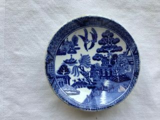 Antique Flow Blue Willow Pattern Butter Pat Plate England Miniature 3 "