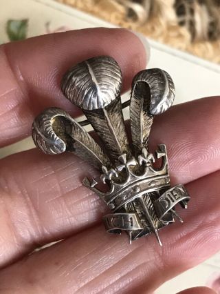 Antique French Prince Of Wales Feathers /fleur De Lys Sterling Silver Brooch