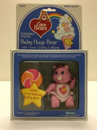 Baby Hugs Bear W/ Sweet Lickity Lollipop Care Bears Vintage Poseable Figure Mib
