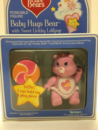 Baby Hugs Bear w/ Sweet Lickity Lollipop Care Bears Vintage Poseable Figure MIB 3