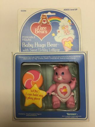 Baby Hugs Bear w/ Sweet Lickity Lollipop Care Bears Vintage Poseable Figure MIB 8