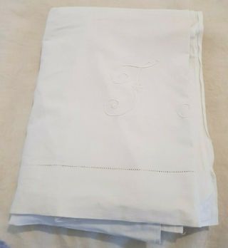 French Antique Sheet Pure Linen Large Hand Embroidered