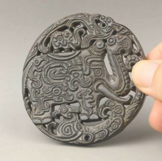Chinese Old Natural Jade Hand - Carved Statue Dragon Elephant Pendant 2.  7 Inch