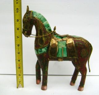 Antique / Vintage Hand Carved Wooden Horse Hammered Brass Horse Figurine