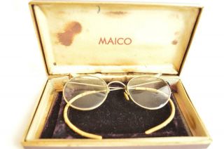 Antique - Circle Framed Glasses Around Ear Gold Color In A Case
