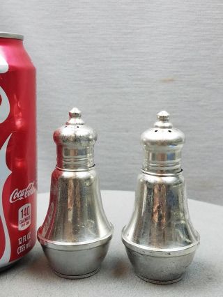 2 Antique Weighted Sterling Silver Duchin Salt Pepper Shakers 3.  5 " Glass Insert