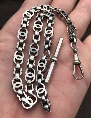 A Very Ornate Early Antique Silver / White Metal Pocket Watch Chain,  C1800s.